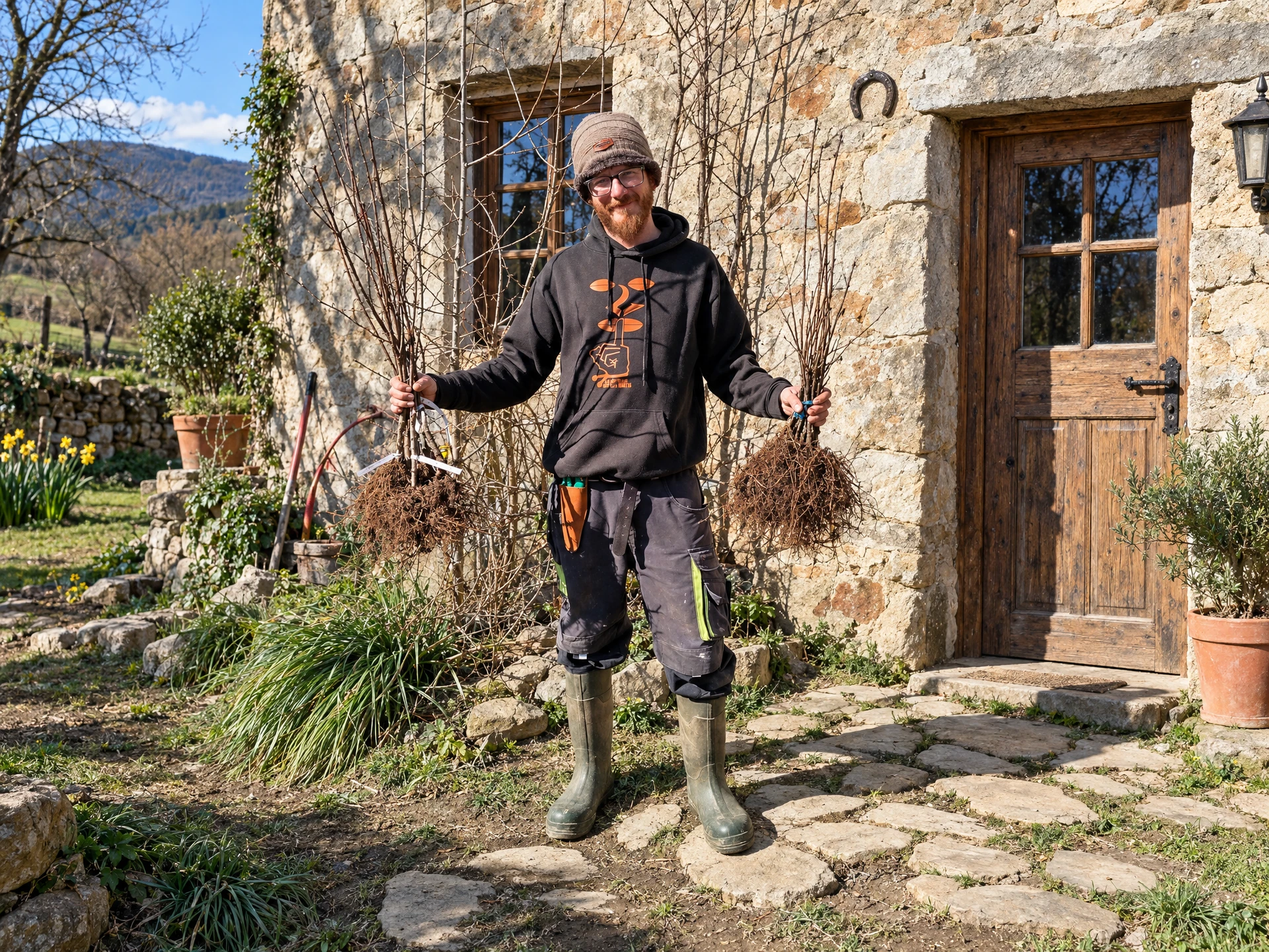 David Giorgi avec les jeunes arbres de sa pépinière